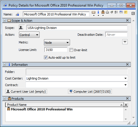 Policy-based software license compliance. Software asset management.